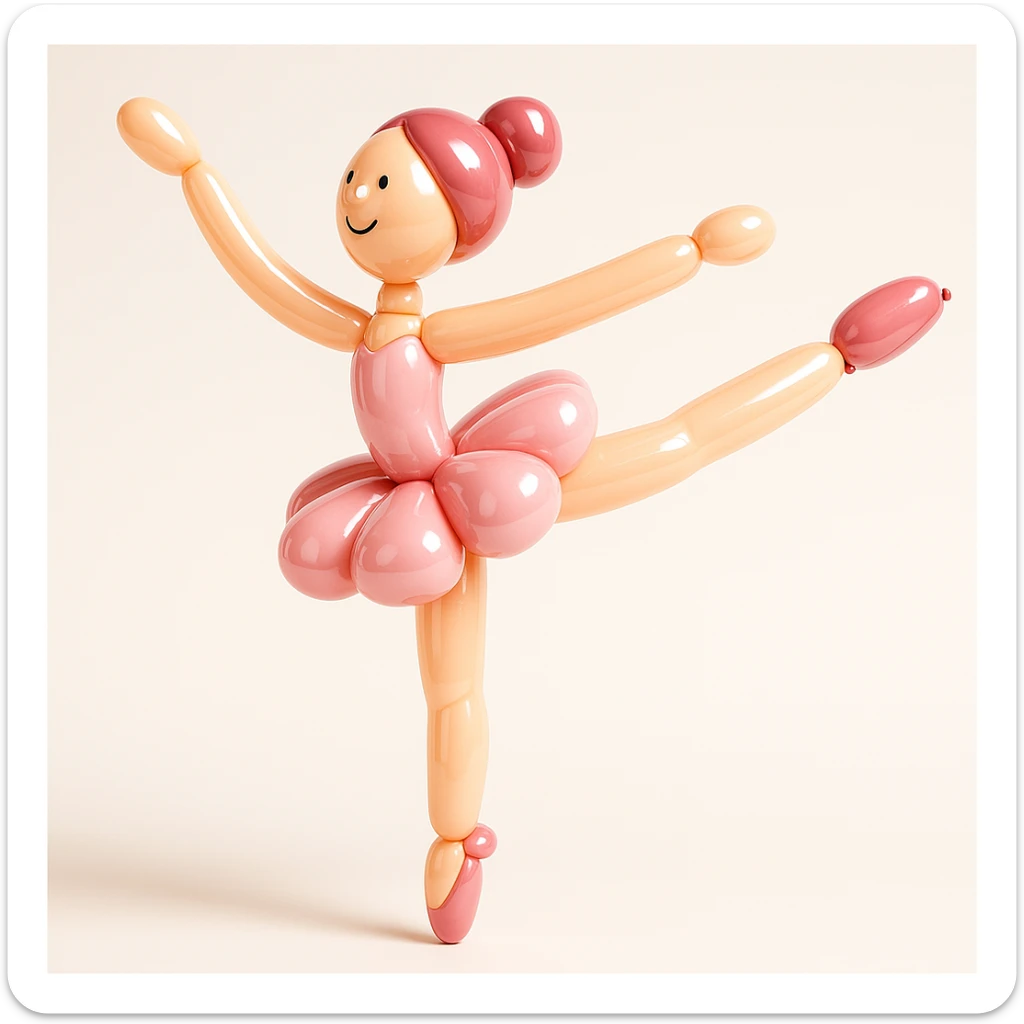 Capucina the ballerina, arabesque pose, classic ballet attire, light pinks and whites, dreamy and magical sticker