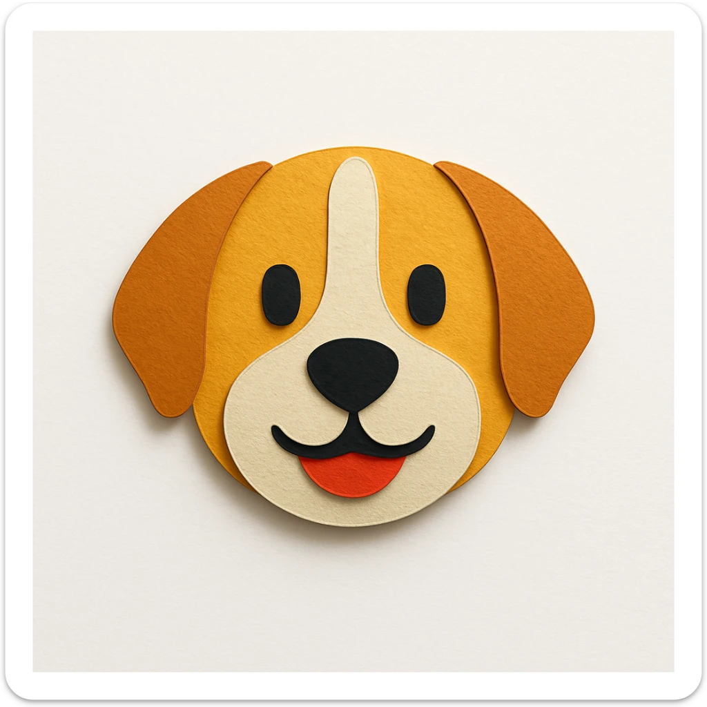 emoji of a dog resembling the photo, paper craft style, bright colors sticker