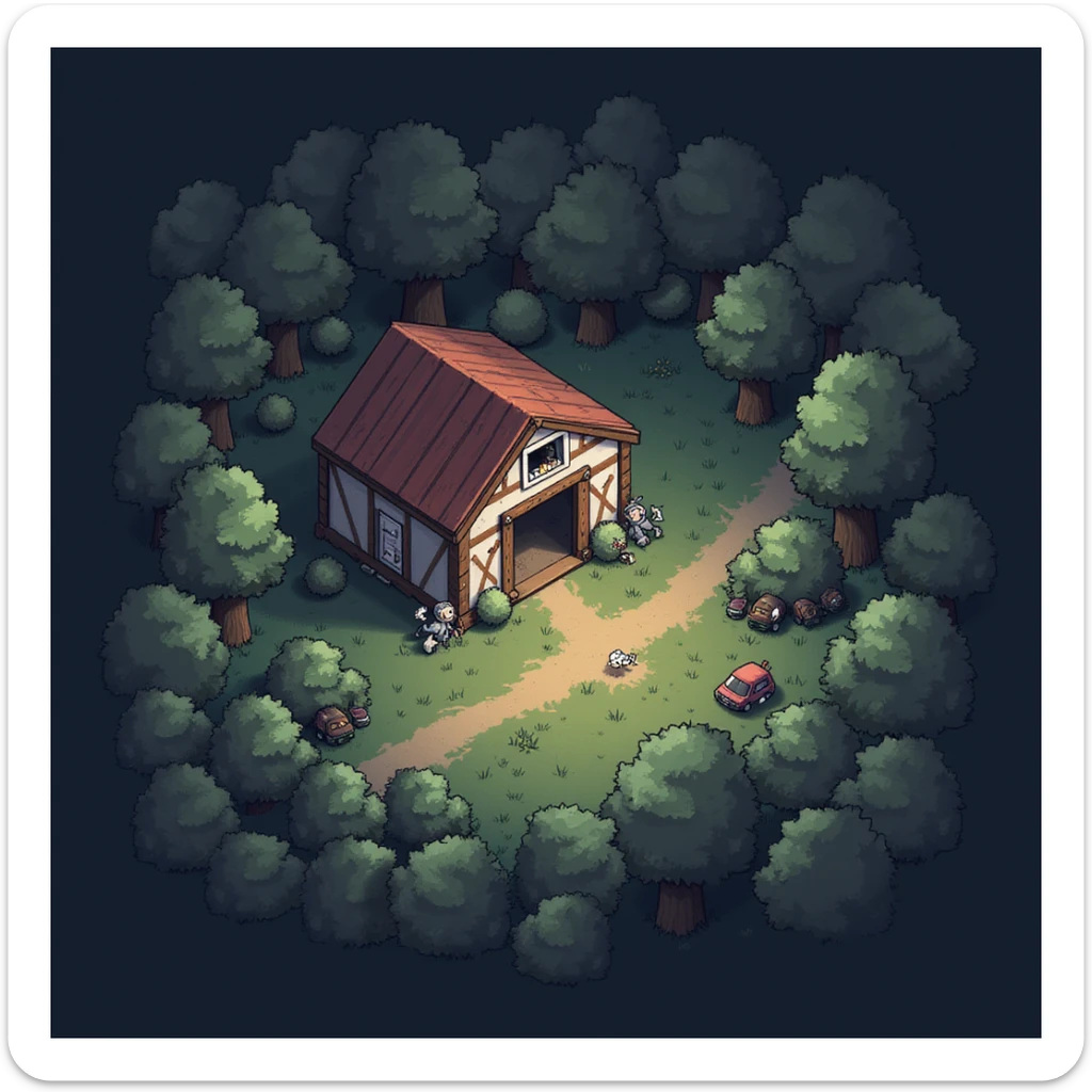  a screenshot of a location from the map "the farm" in the videogame "arena breakout: infinite" 
The image contains no text whatsoever. sticker