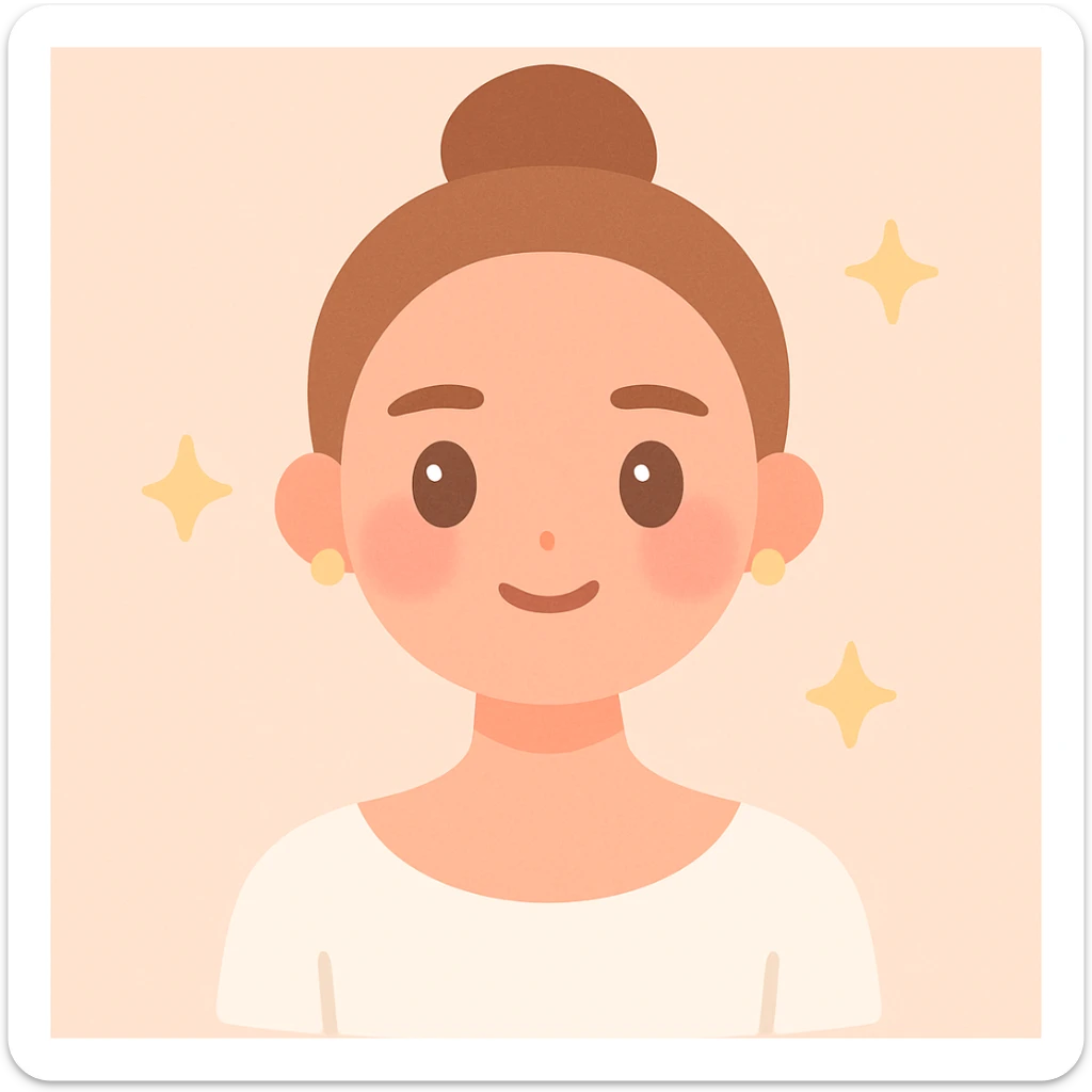 clean girl style, glowing skin, tidy bun, simple jewelry, natural brows, soft blush, white top, minimalist vibe sticker