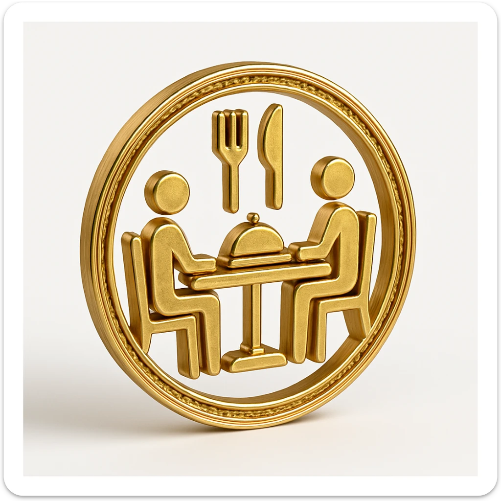 dignified logo for a dinner meeting, modern, gold accents, sophisticated look, modern style with gold accents, sophisticated and elegant sticker