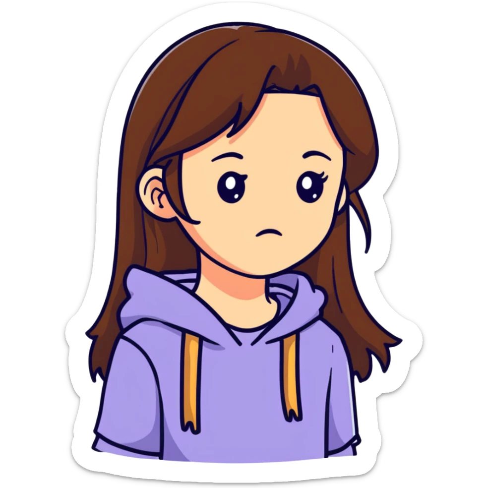 Teenage girl with long brown hair and sad expression, Hannah Baker character sticker