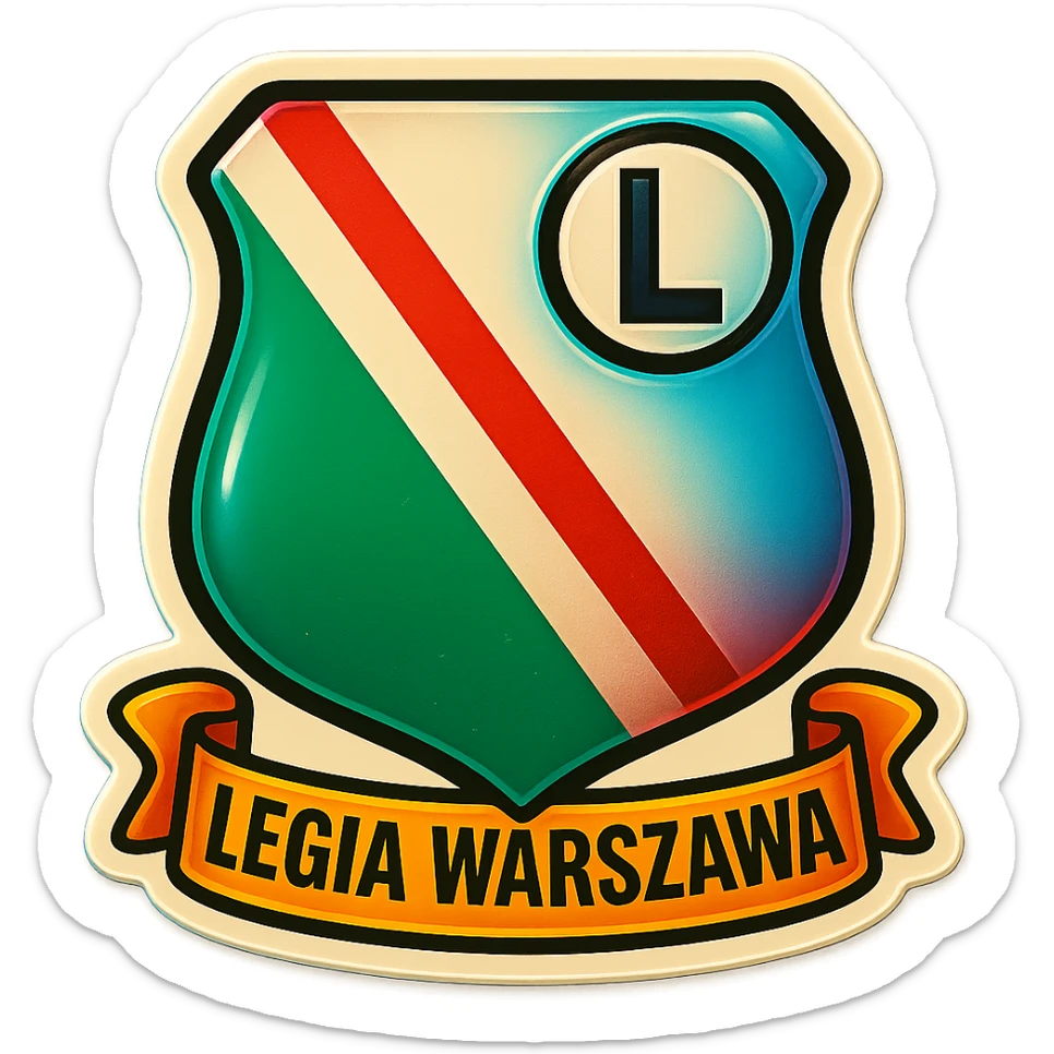 Herb Legii Warszawa with a clear letter L in the center, retro style with aging effect, maintain transparent background, vintage look with worn textures. sticker