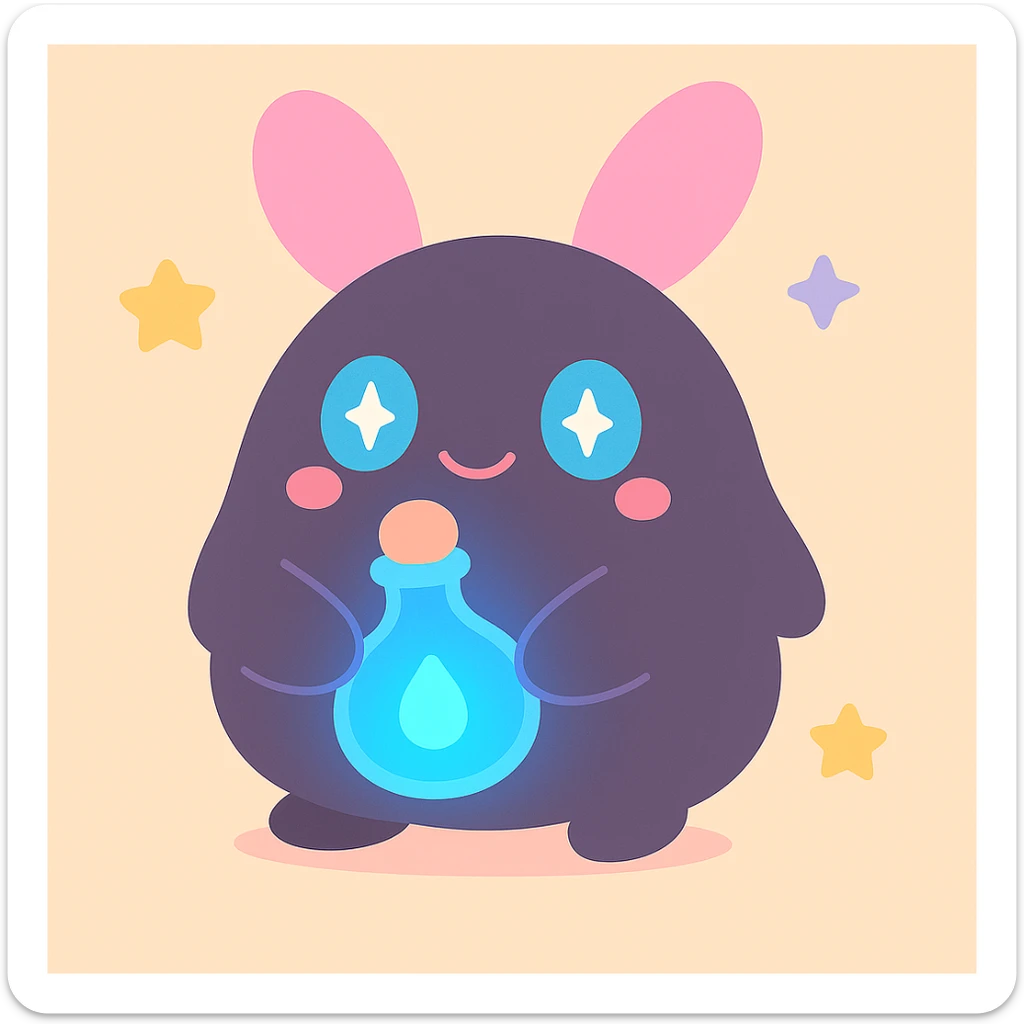 Change the liquid in the fantasia bottle to a vibrant blue, keeping the whimsical, cute style and all other details the same. sticker