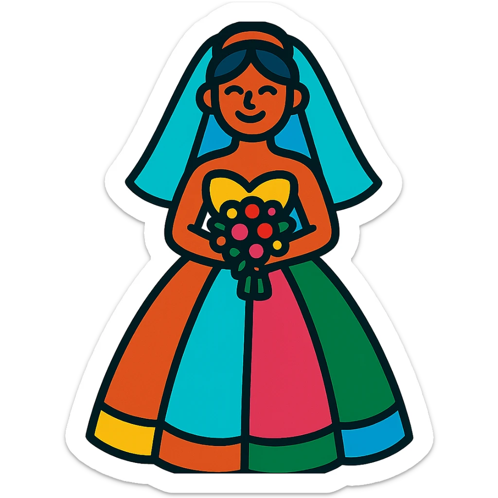 wedding dress with bold colors sticker