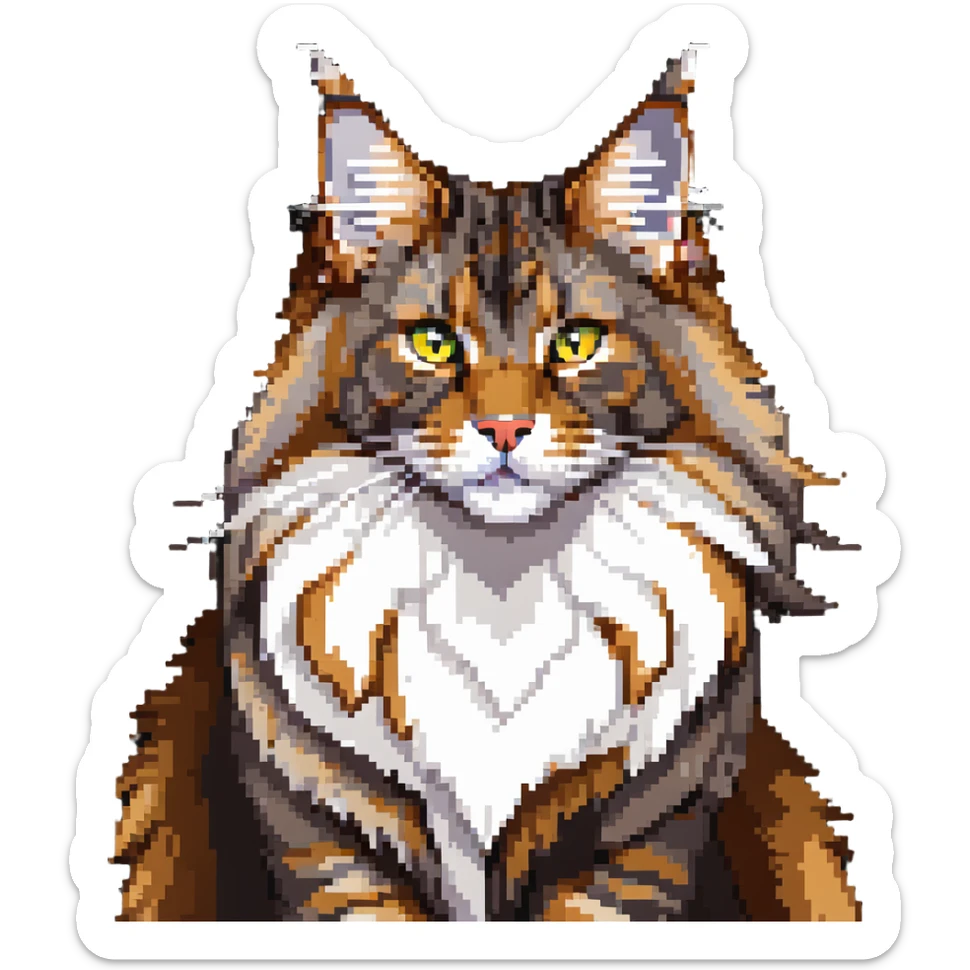 majestic maine coon cat with fluffy fur and fierce but cute face sticker