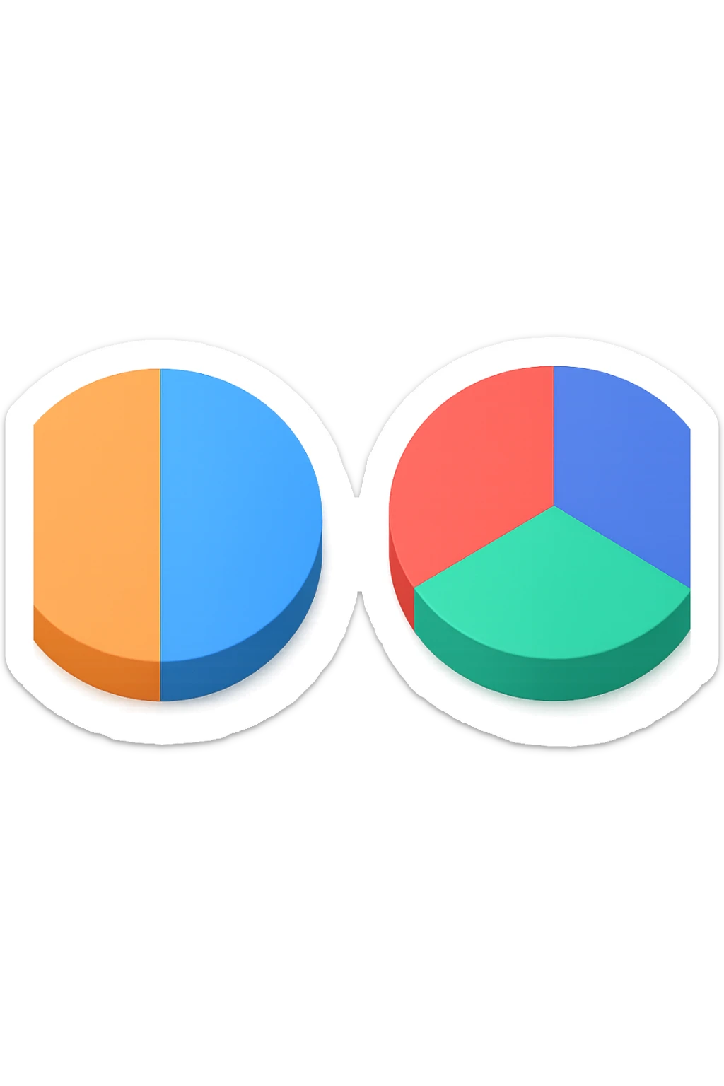 due grafici a torta 3d, uno ha due spicchi e l'altro ne ha 3 sticker