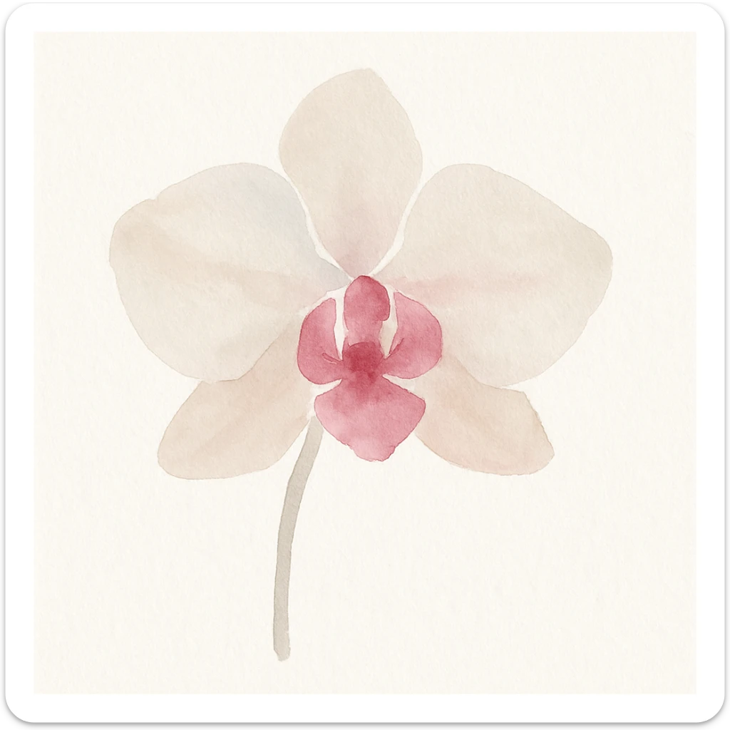 a single orchid flower with pink details, watercolor style, gentle gradients, white background sticker