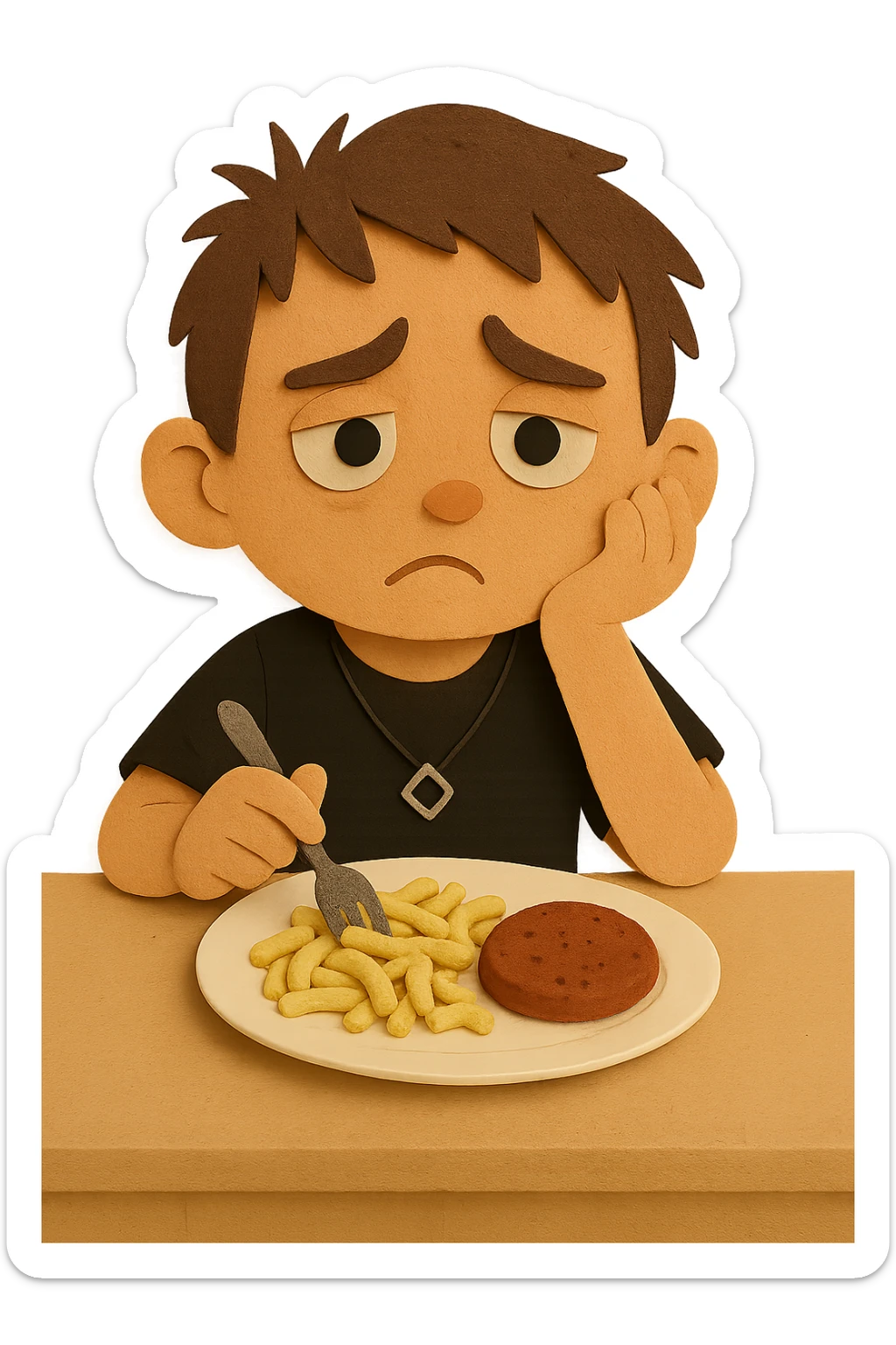 Now he looks slightly worried — he was told that if he doesn't eat protein, he might not grow up. sticker