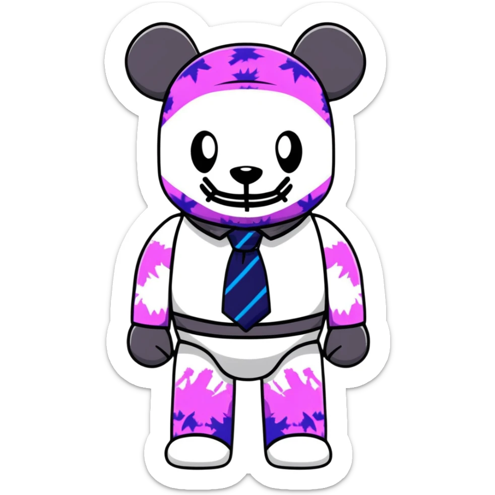 cute bearbrick collectible toy wearing a tie-dye colorful balaclava sticker