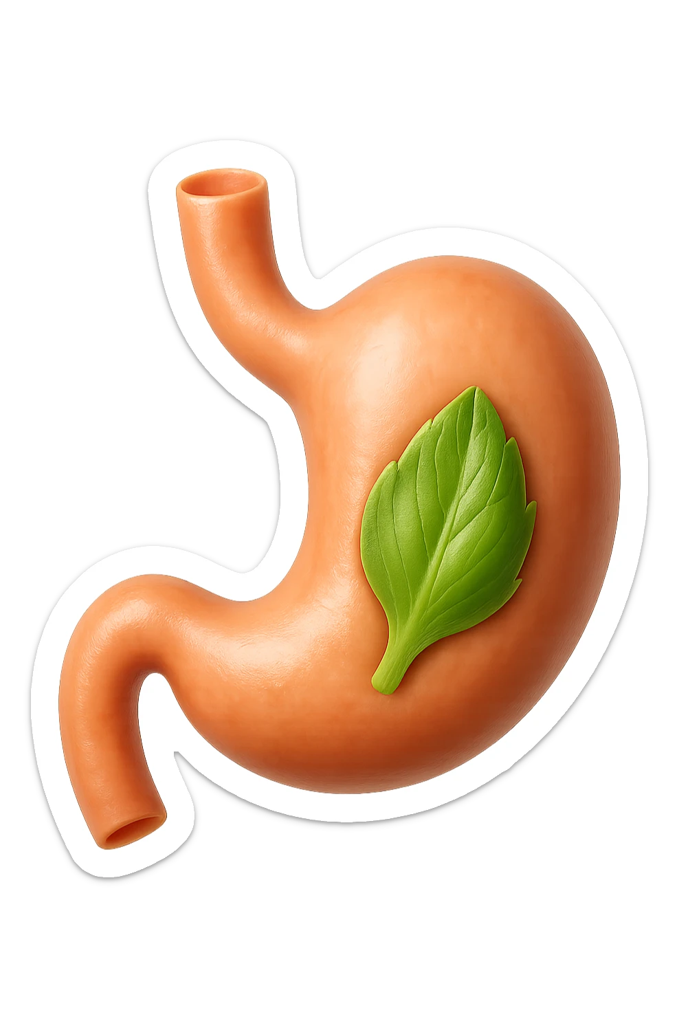 emoji stile iphone 3d di uno stomaco umano con una foglia di carciofo dentro, iperrealistico 4k sticker
