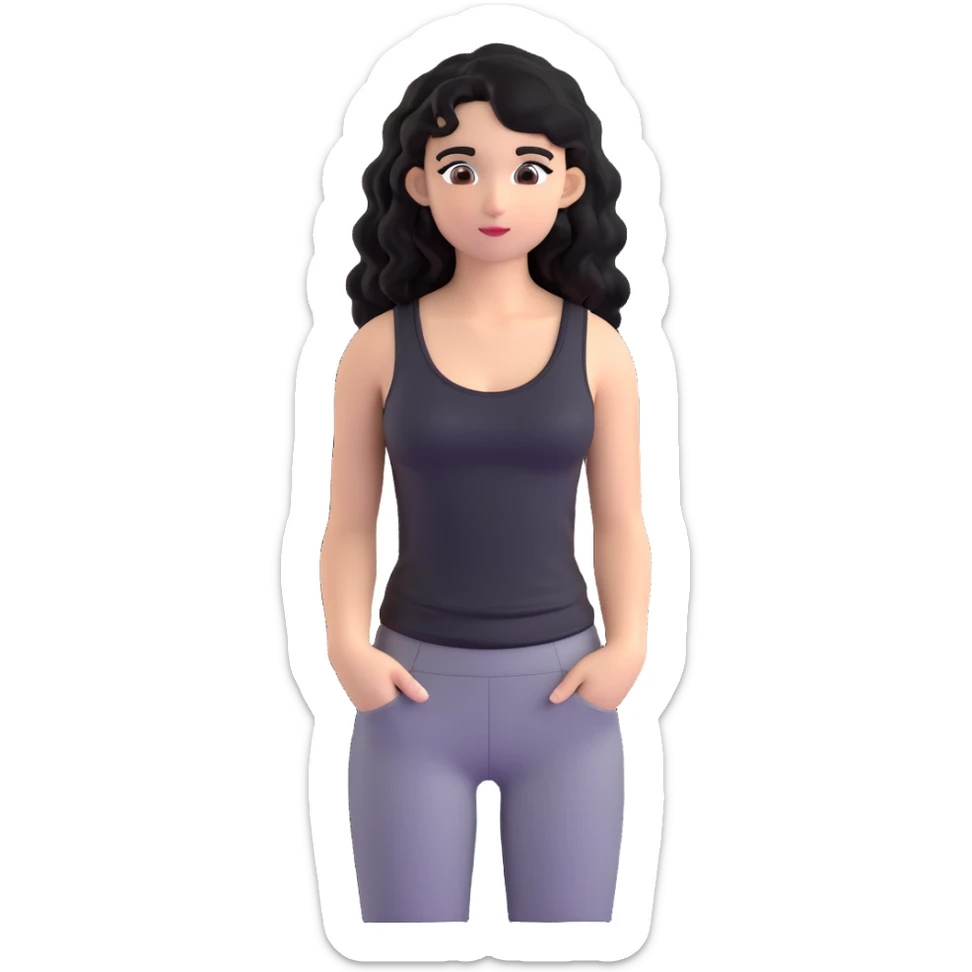 A girl with long, curly black hair wearing a thin black tank top is a K-pop idol. sticker