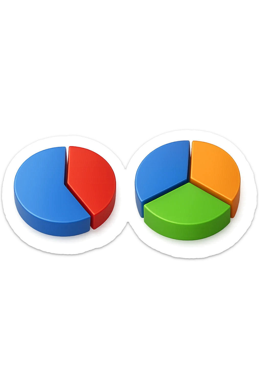 due grafici a torta 3d, uno ha due spicchi e l'altro ne ha 3 sticker