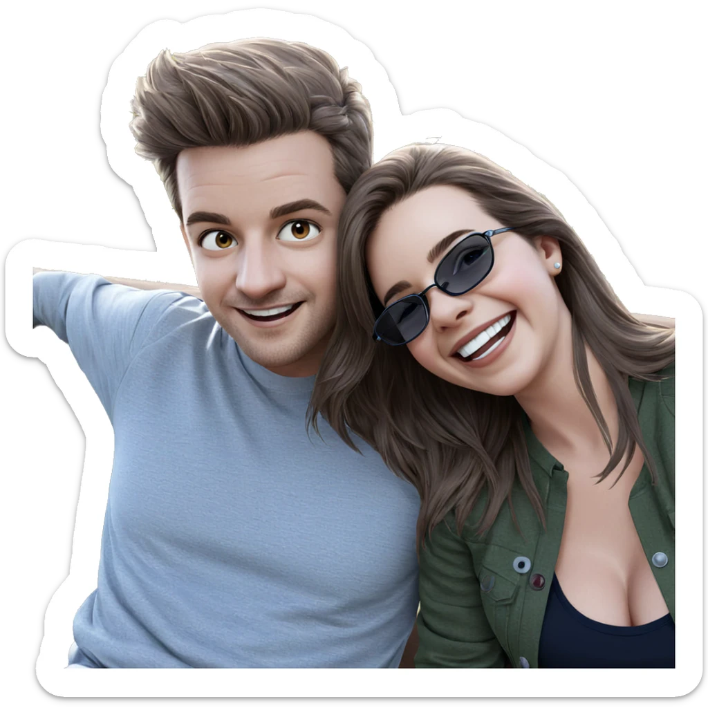 happy couple on a bench sticker