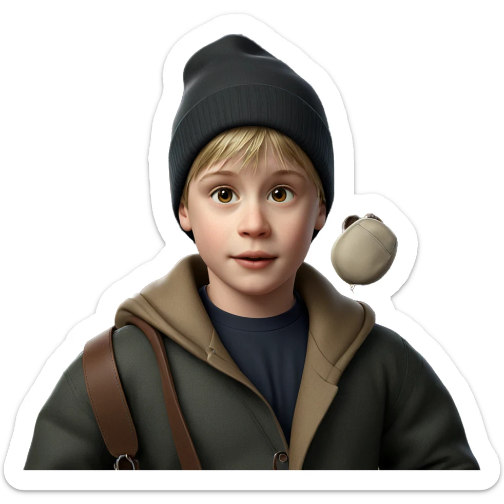 boy in hat with bag sticker