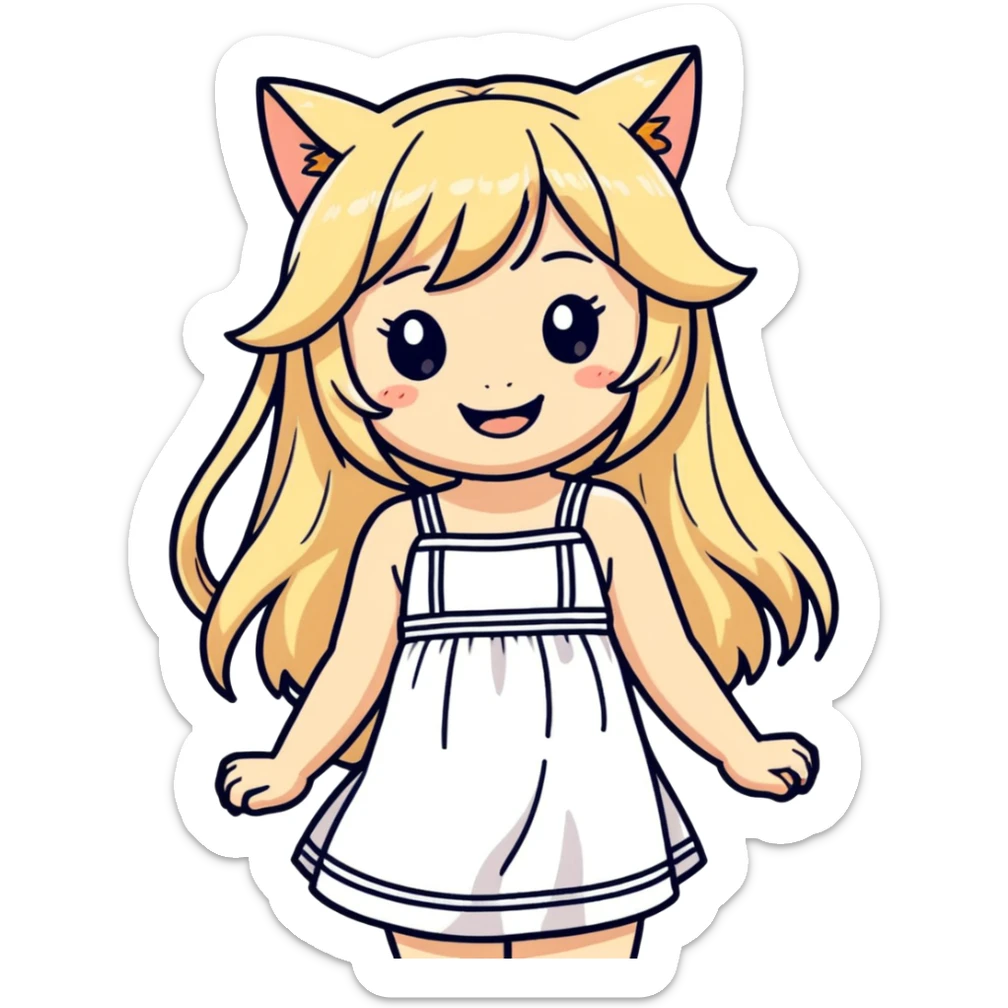 petite blonde catgirl long hair freckles giggling white sundress traditional art influence sticker