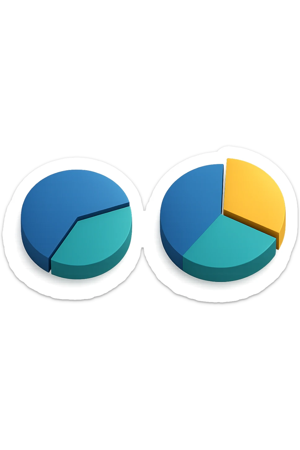 due grafici a torta 3d, uno ha due spicchi e l'altro ne ha 3 sticker