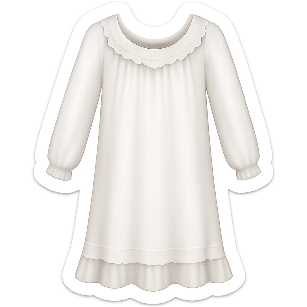 Make the nightgown white with long sleeves in the style of apple style emojis, keeping the emoji style look, with no background. sticker
