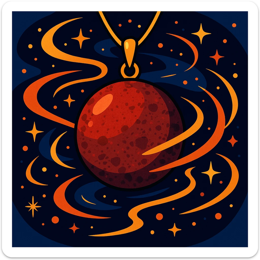 red ball granite pendant, deep and earthy, with cosmic energy swirling around it sticker