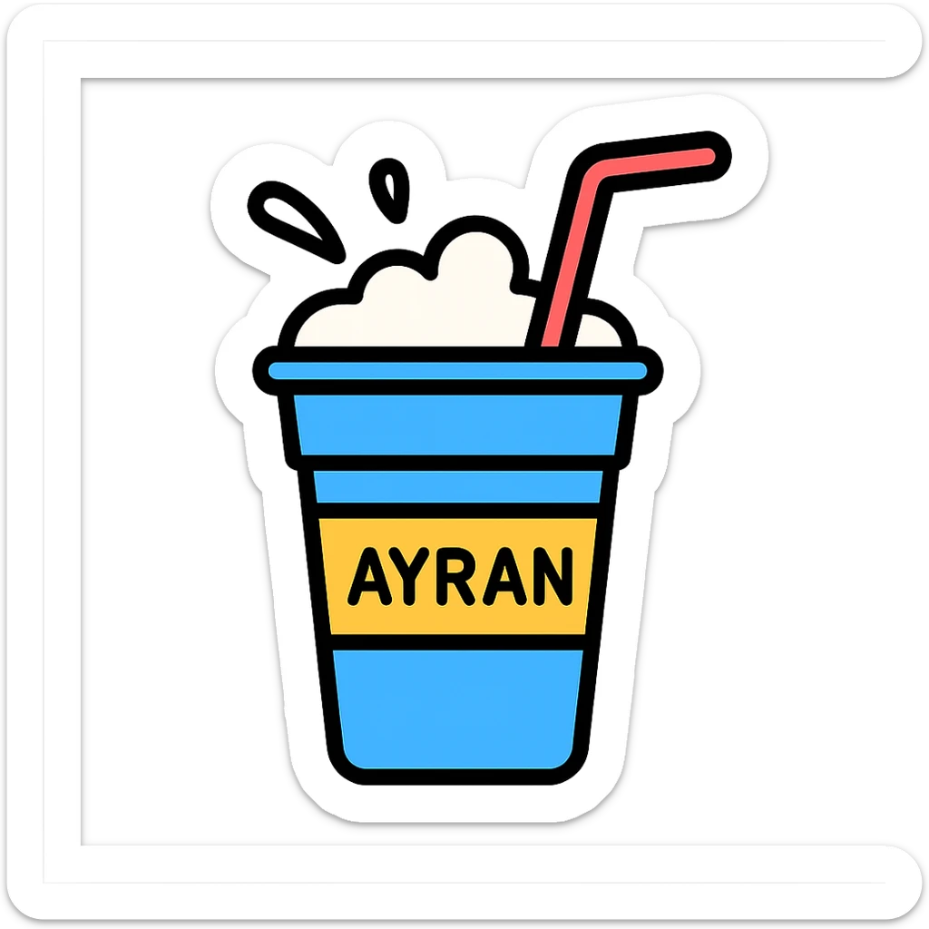 simple modern icon of Ayran drink in a cup or glass with a straw and splash effect, minimal color, clean lines sticker