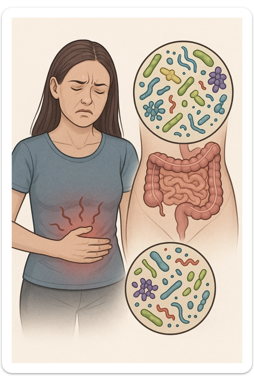 Donna con disequilibrio della flora microbica intestinale sticker