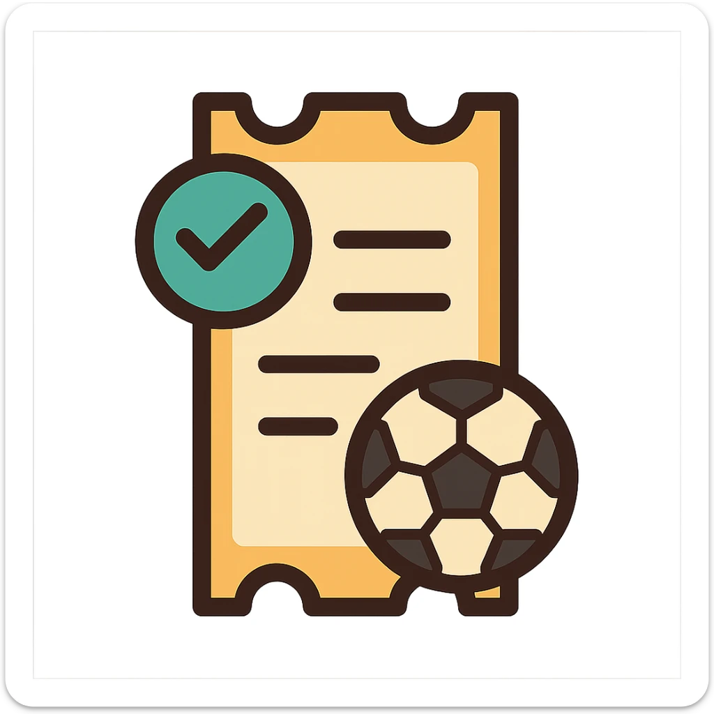 flat toon style icon of a betting ticket with a checkmark and sports ball, representing 'tail your sports bet' sticker