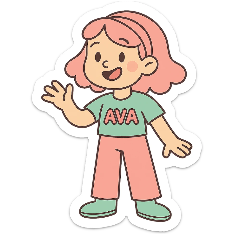 Ava as a pastel cartoon character with soft colors sticker