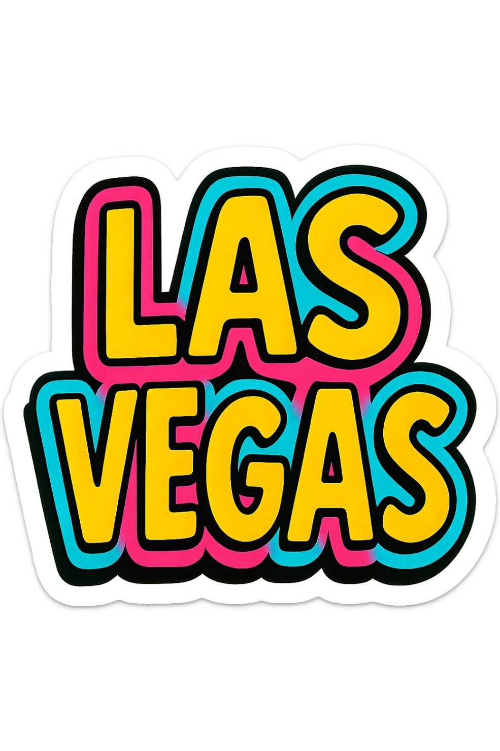 the word LASVEGAS in a bold, vibrant style with neon lights, inspired by Las Vegas signage sticker