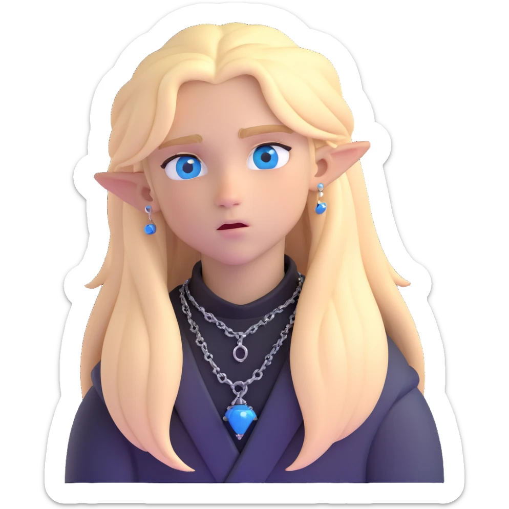 boy with long light blonde hair, dark blue eyes, multiple facial piercings, all black outfit sticker