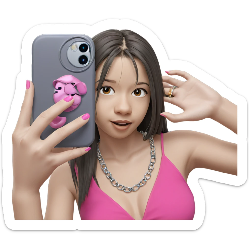 girl taking selfie with necklace sticker