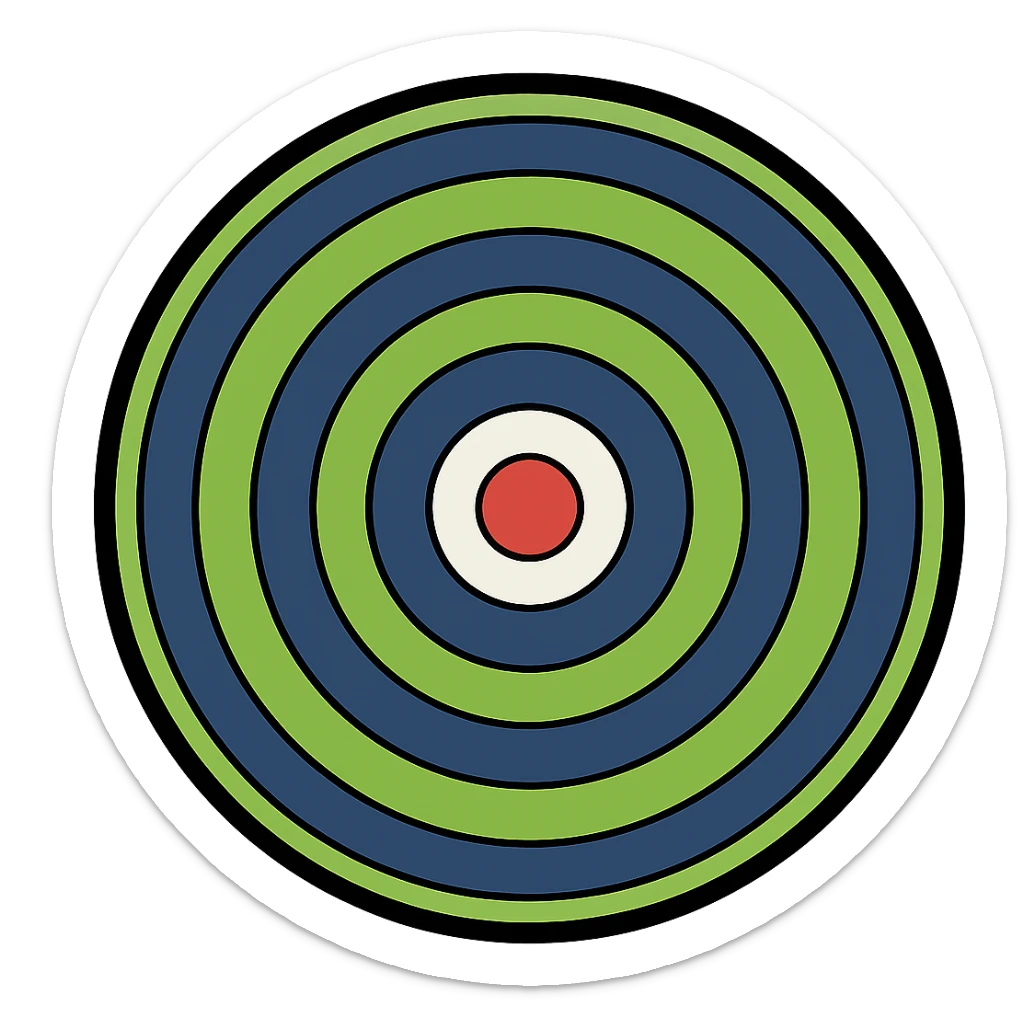 A target with navy rings and a vibrant green bullseye, with a border, emoji style sticker