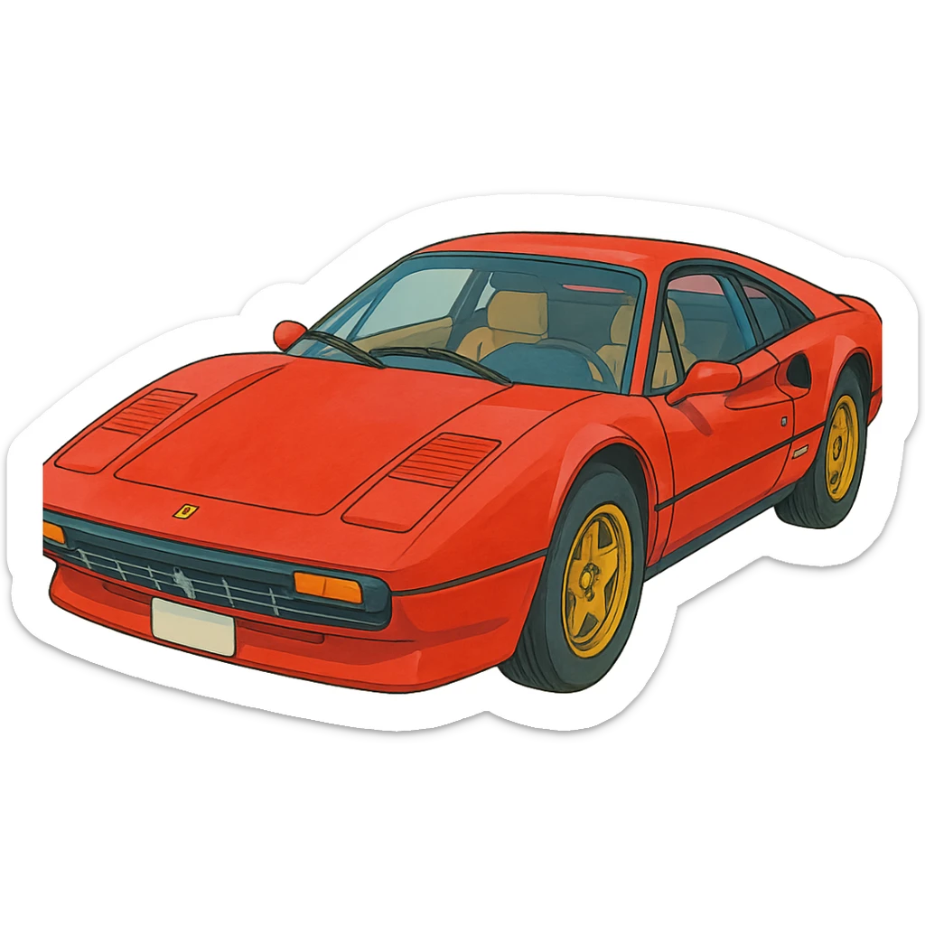 ghibli style Ferrari sports car with vibrant colors, no background sticker