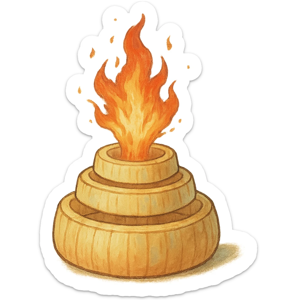 ghibli style illustration of a sliced onion volcano with fire erupting from the top sticker