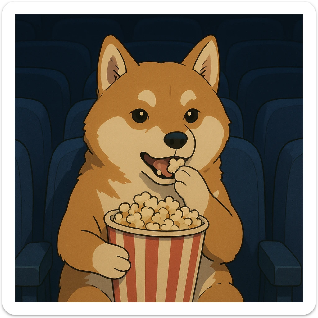 shiba inu eating popcorn at the movie theater sticker
