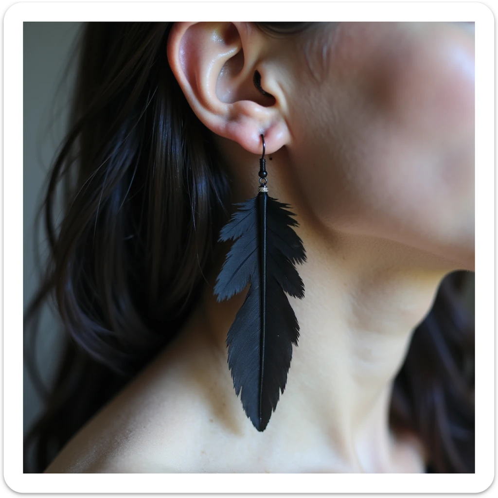 realistic goth earrings, black feather, soft and delicate, ethereal gothic sticker