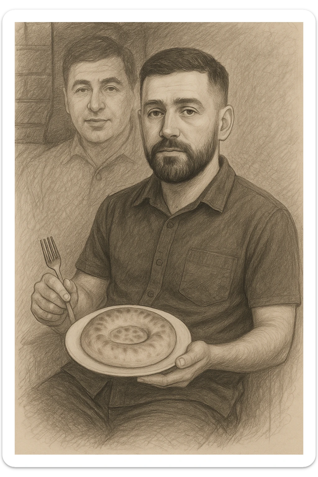 birinchidagi odamni yuziga 2 rasmdagi odamga uzidak qilib chizib bergin xuddu shunday non yen utirganini sticker