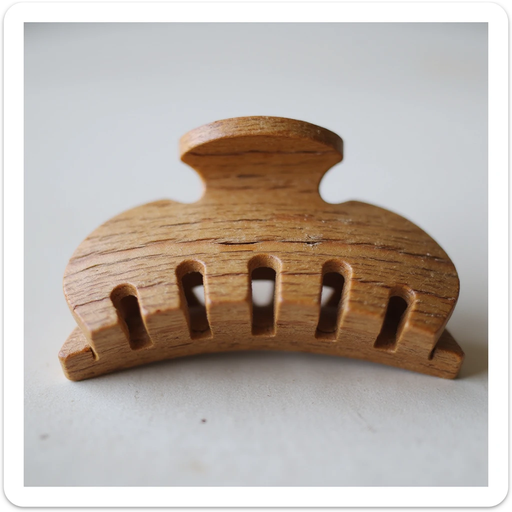 realistic hairclip made of wood material, photorealistic style sticker