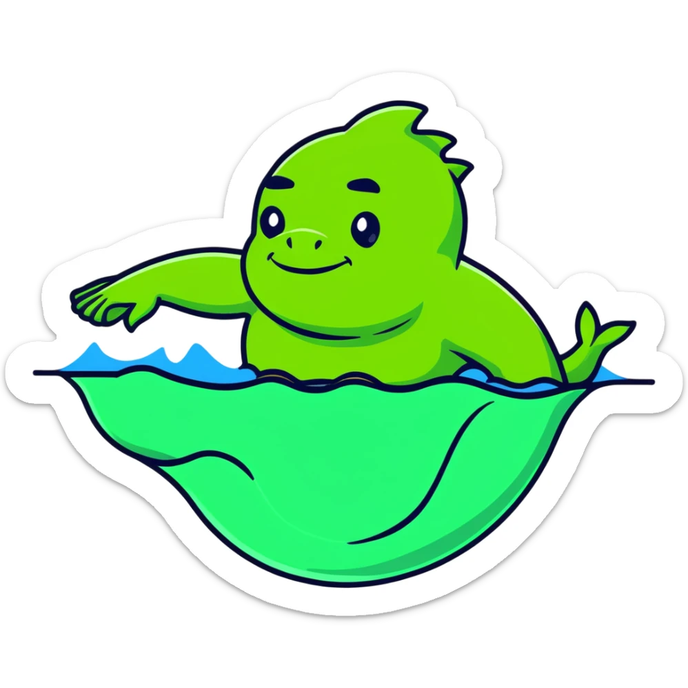 Green Shrekodil (mix of Shrek and crocodile) swimming breaststroke in a puddle sticker