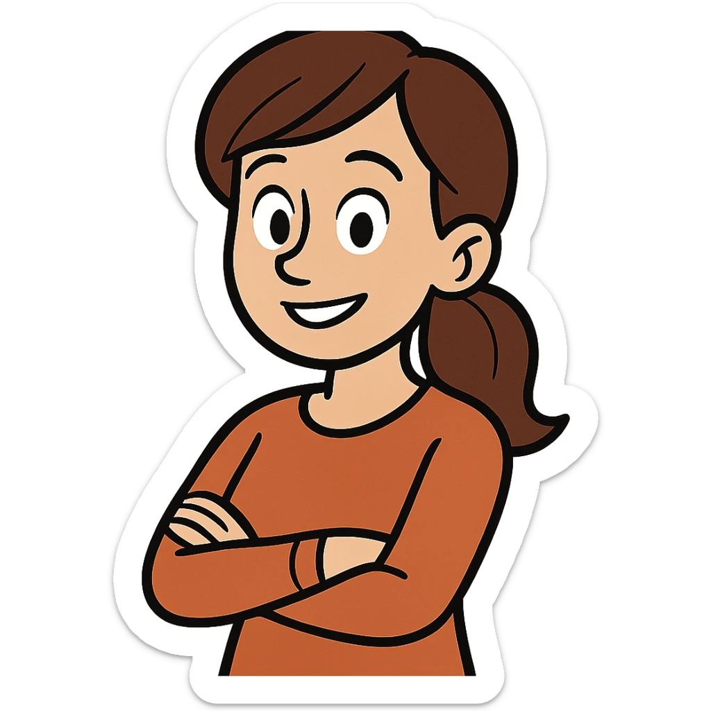 30-year-old woman, cartoon style sticker