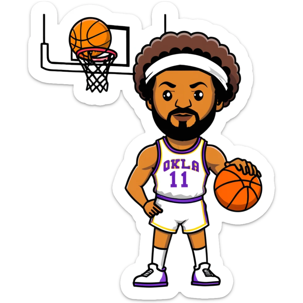 Wilt Chamberlain basketball player, tall, afro, headband, holding basketball sticker