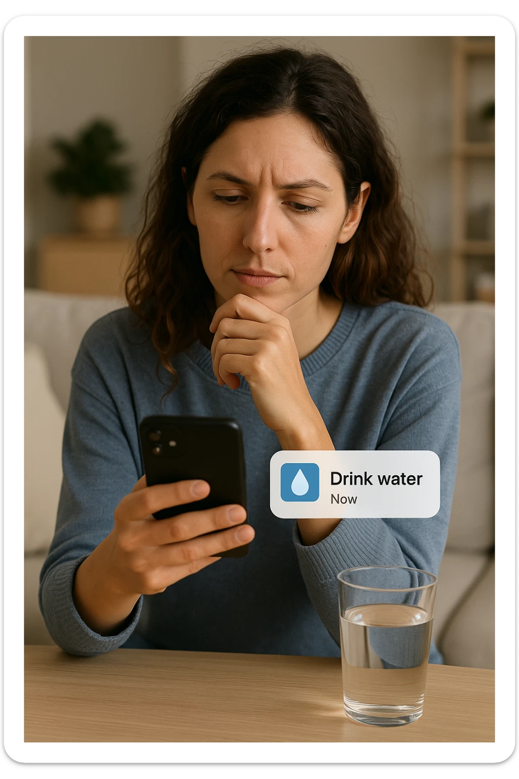 Donna che usa App per ricordarsi di bere, altrimenti non beve mai sticker