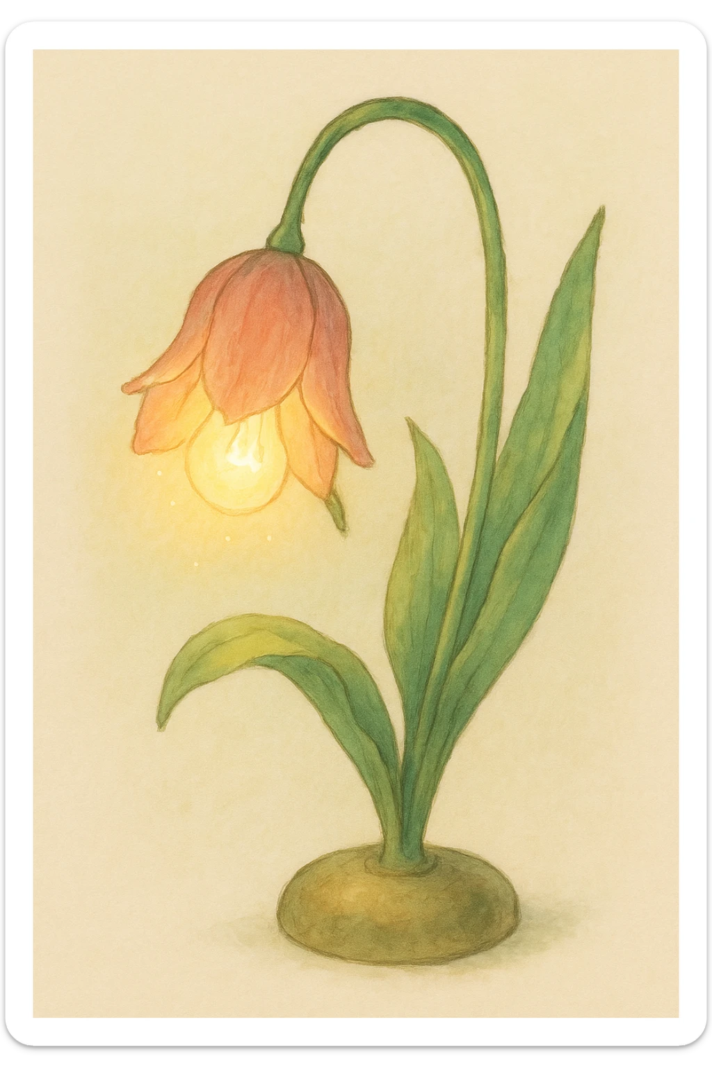 a lamp made out of a tulip flower, the bulb in the flower, drooping over, natural colors, soft, fairy-like atmosphere, no background sticker