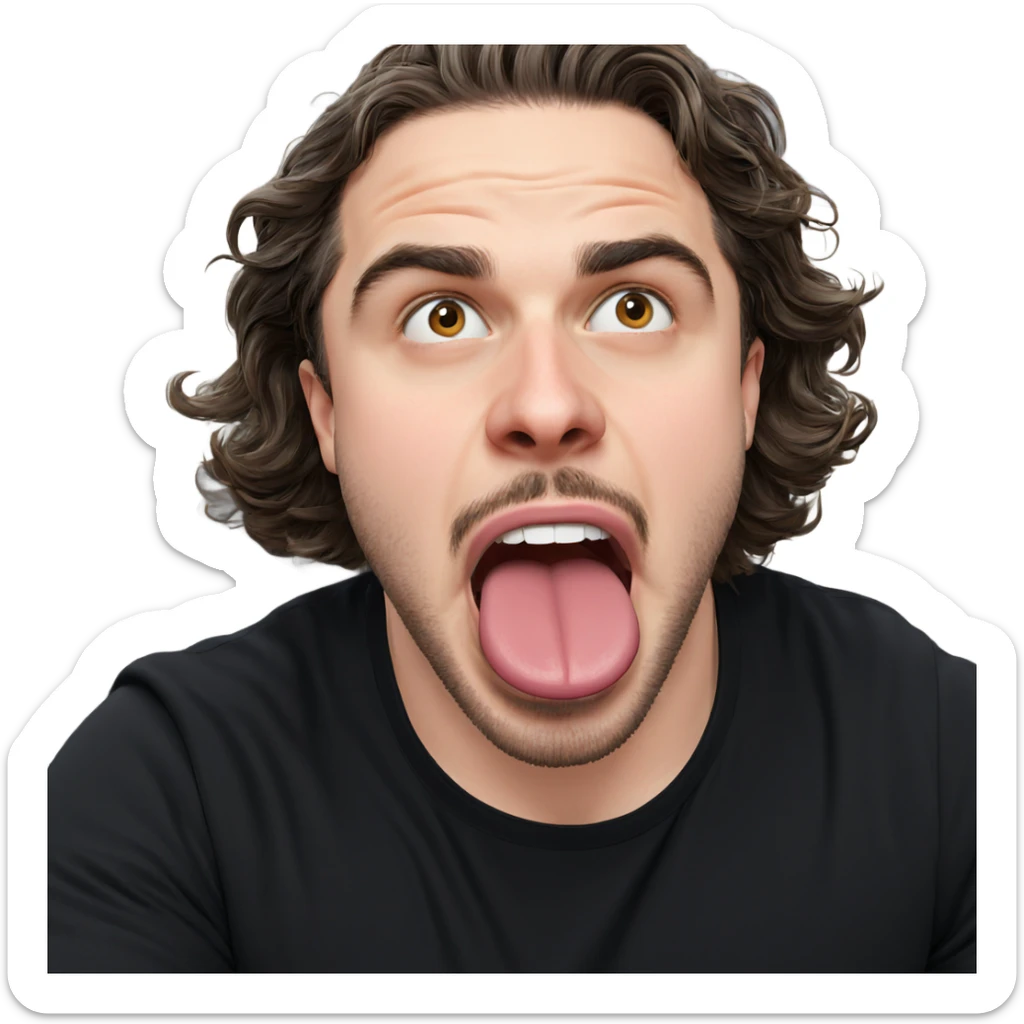 boy with beard sticking tongue sticker