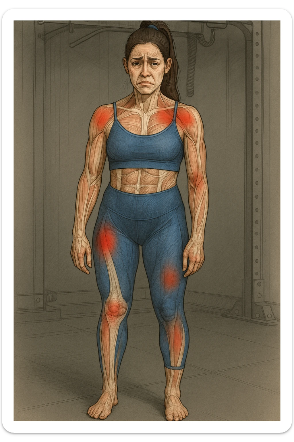 donna con infortuni e contratture frequenti in 3D realistica, donna dolorante immagine anatomica sticker