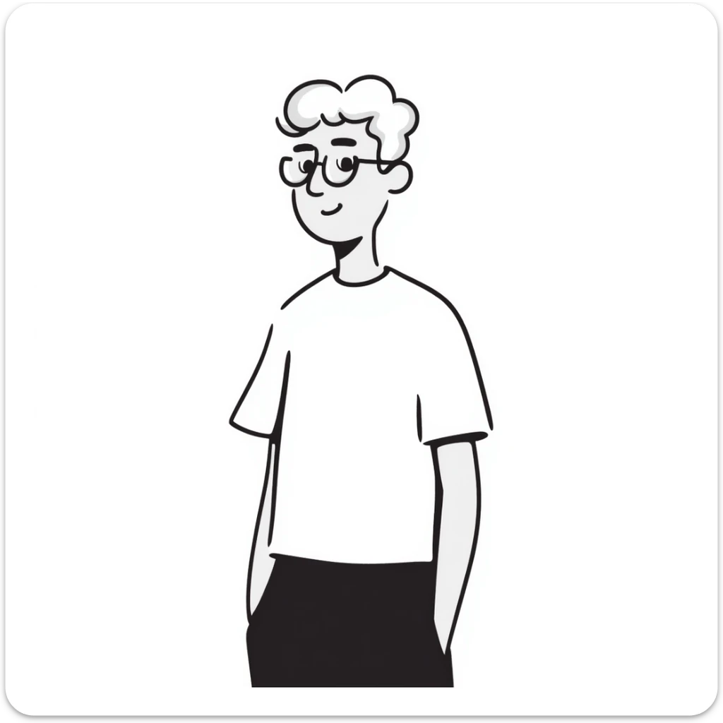 22-year-old white man with fair skin, white hair, and black glasses sticker