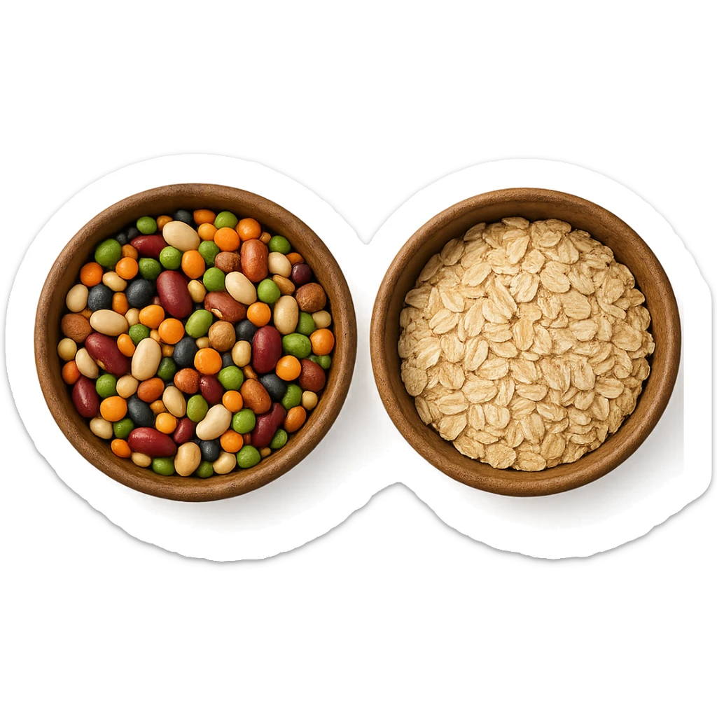 BOWL DI LEGUMI INSIEME A BOWL DI FIOCCHI DI AVENA POGGIATE,  iperrealistico 4k sticker