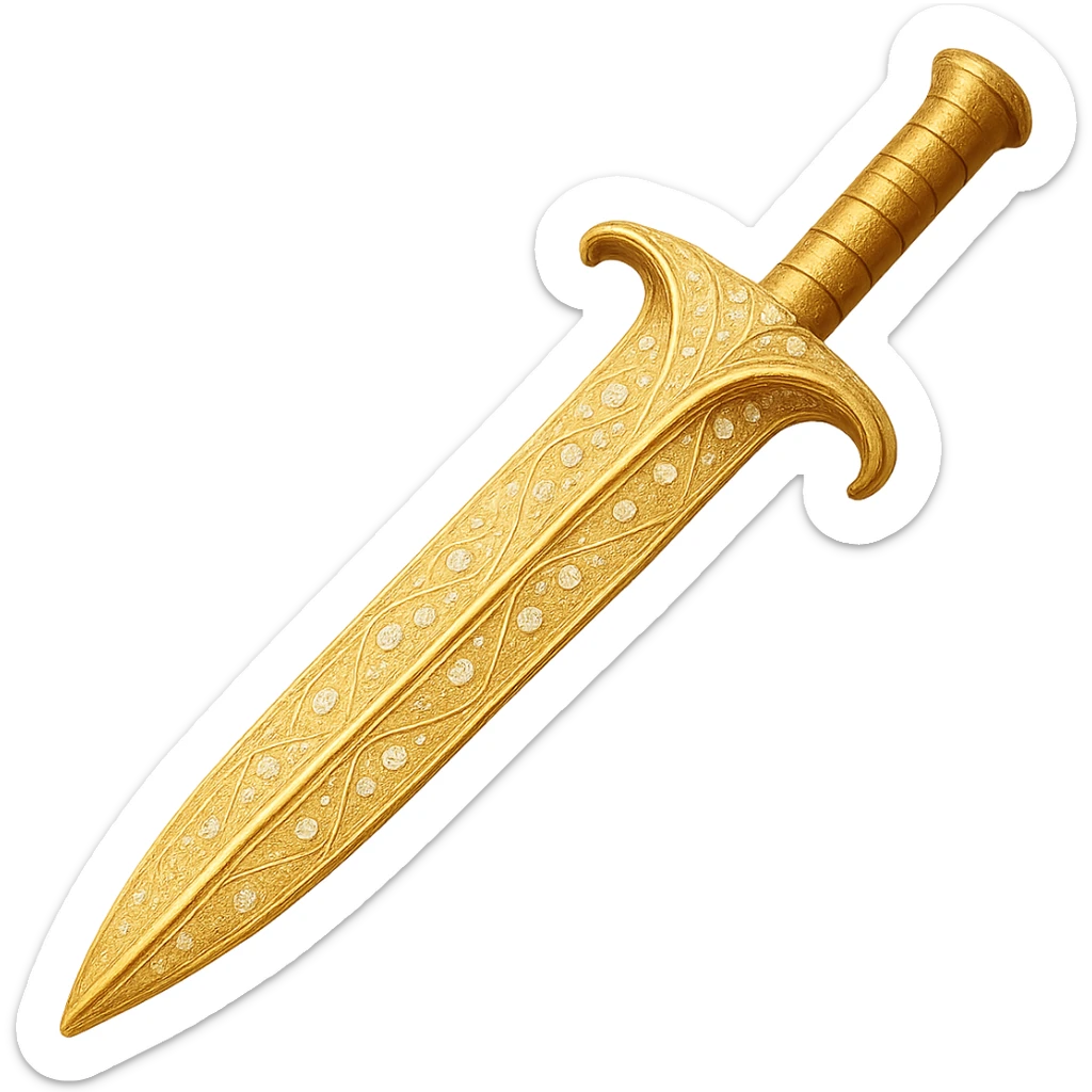 Recolor this weapon to a plated gold color with ornate engravings inlaid with diamonds. The gold should be rich and metallic, and the engravings should sparkle with diamond accents. Transparent background. sticker