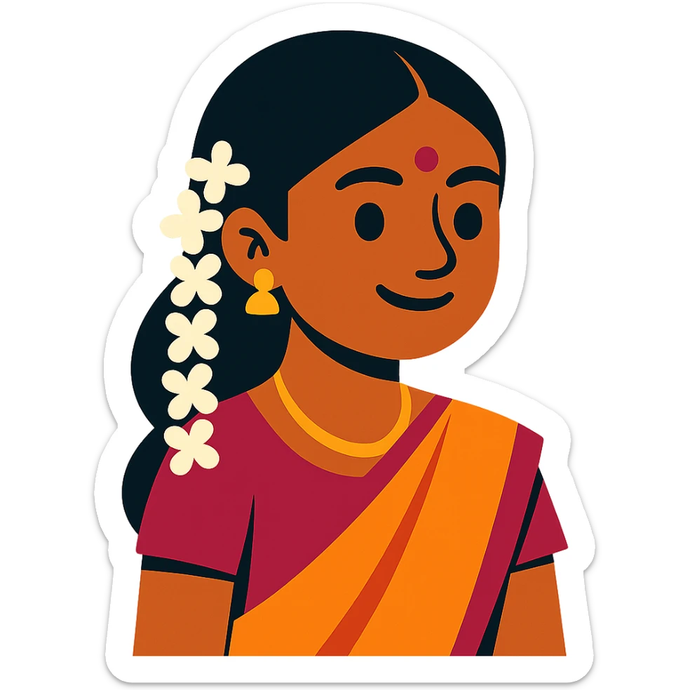 Tamil girl wearing jasmine flowers in hair sticker