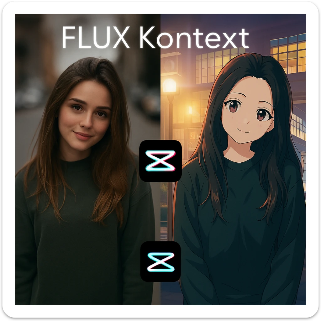 recreate this image and add logo of  text "FLUX Kontext" on top of it sticker