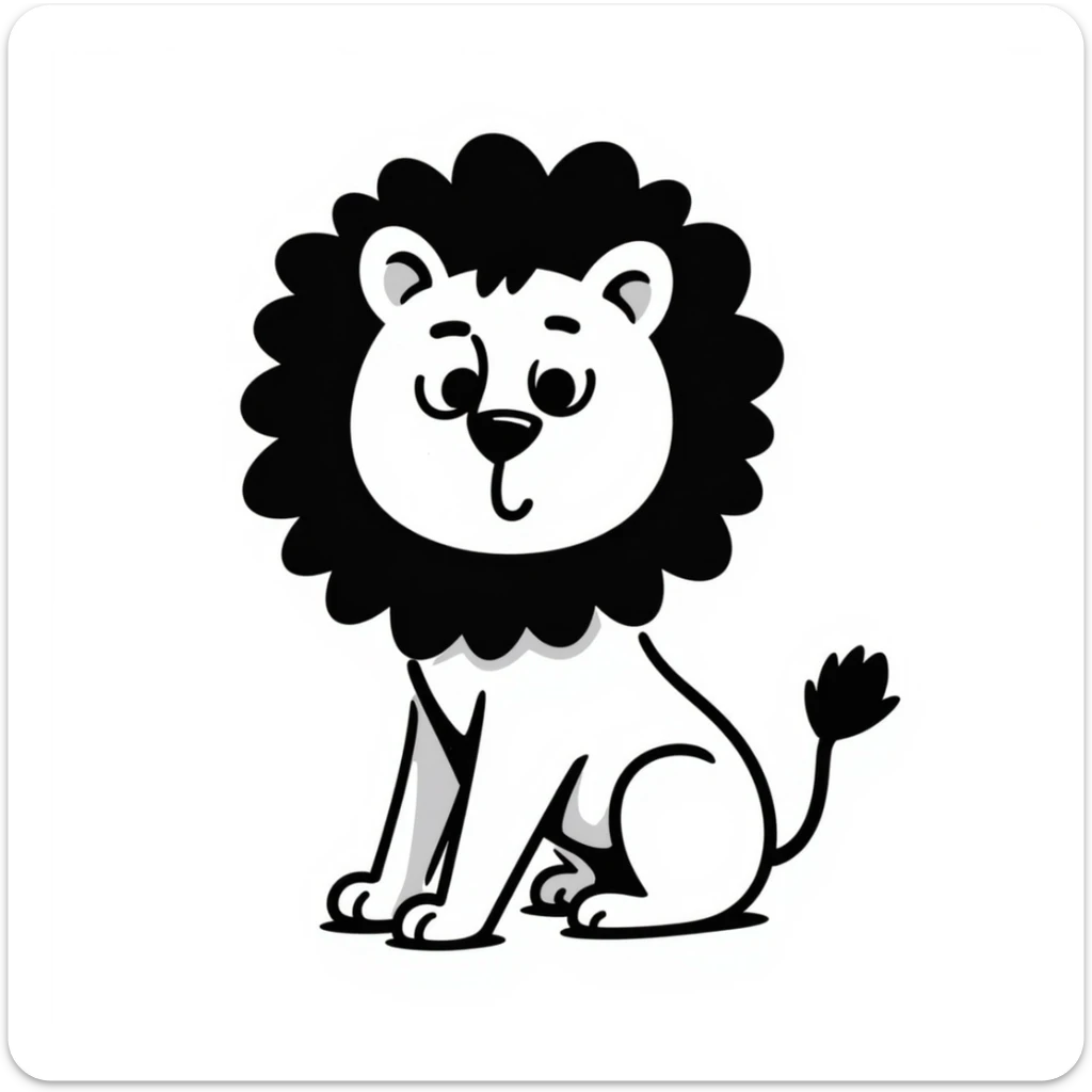 whimsical black doodle of a lion, loose sketchy lines, minimal detail, Notion style sticker